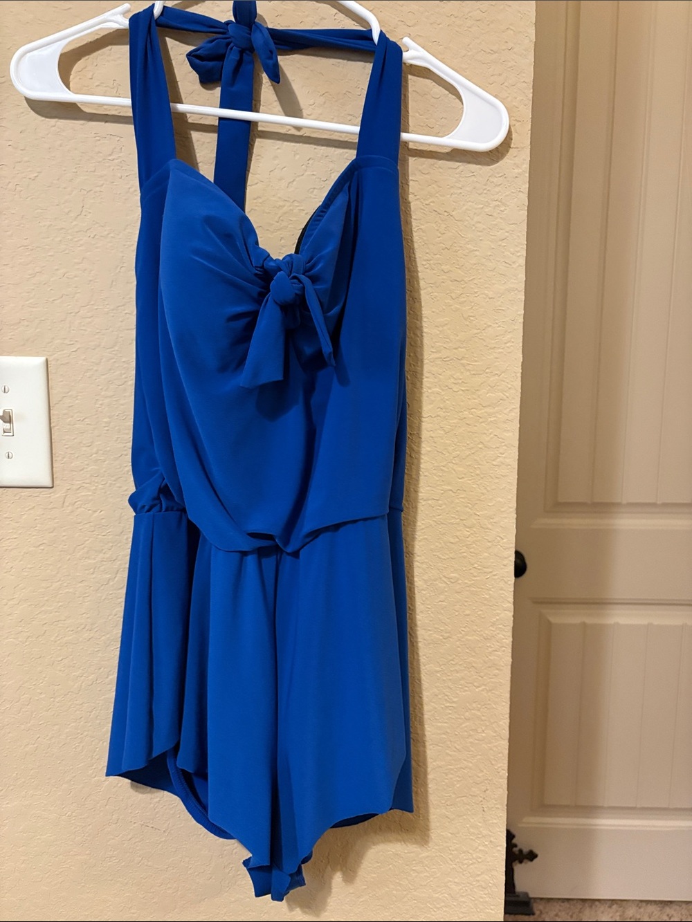 Cobalt Blue Halter One-Piece Swimsuit with Front Bow